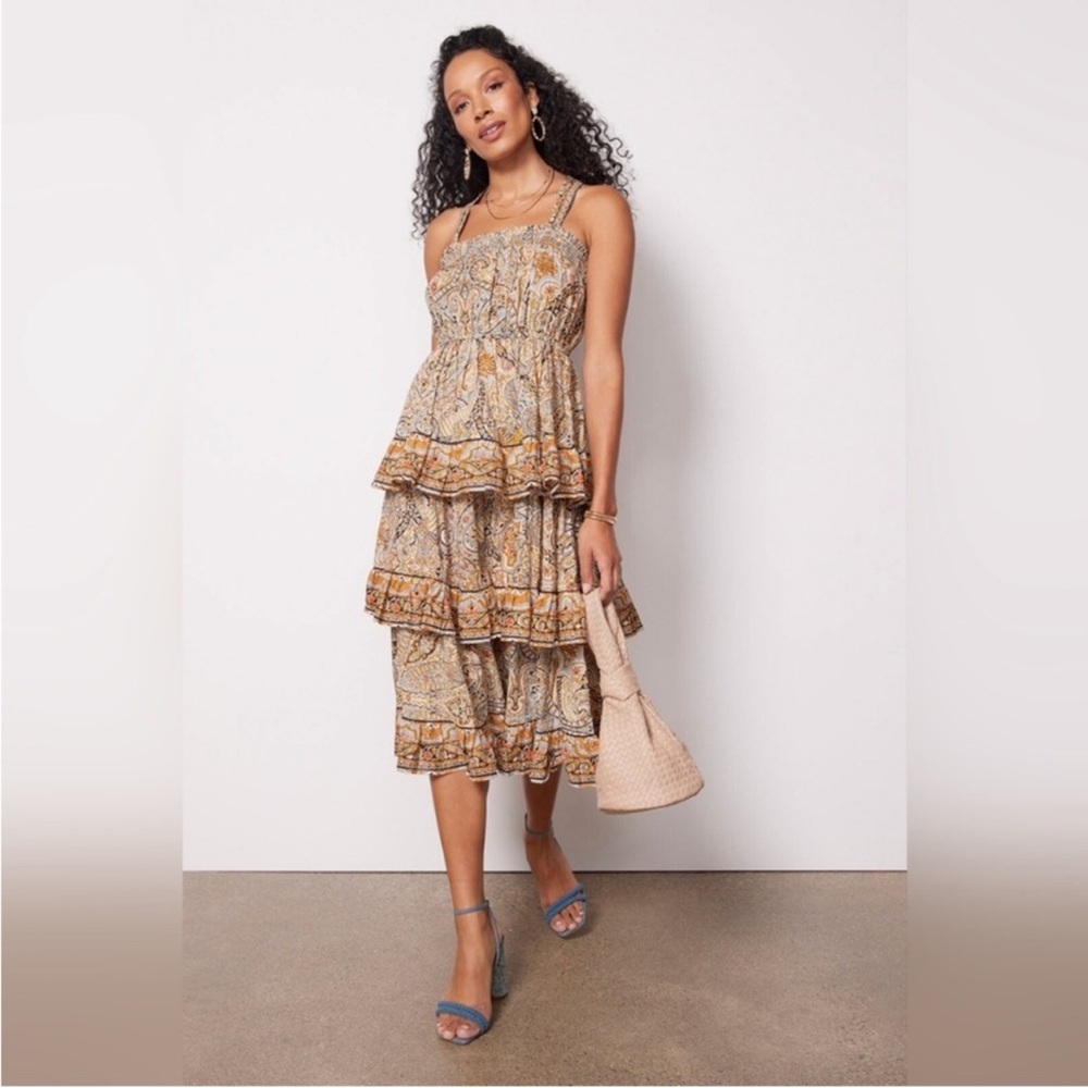 NWT Cleobella Rosalie ruffled tiered kaleidoscope paisley print Midi Dress L